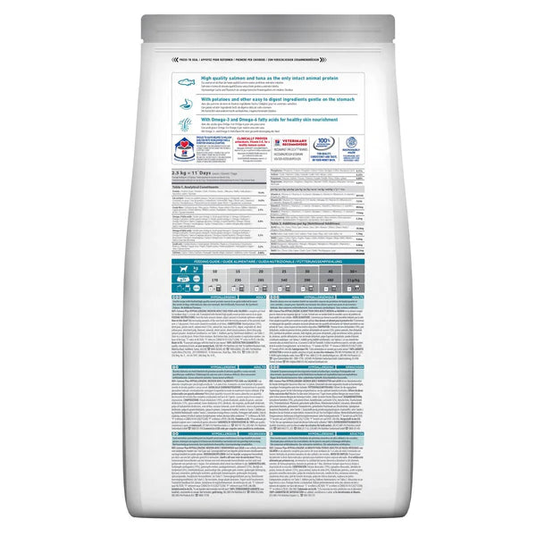 Hill's Science Plan Hypoallergenic With Salmon Medium Breed Adult Dry Dog Food packaging with detailed label on a white background