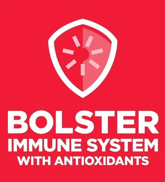 Bolster immune system with antioxidants text on a red background