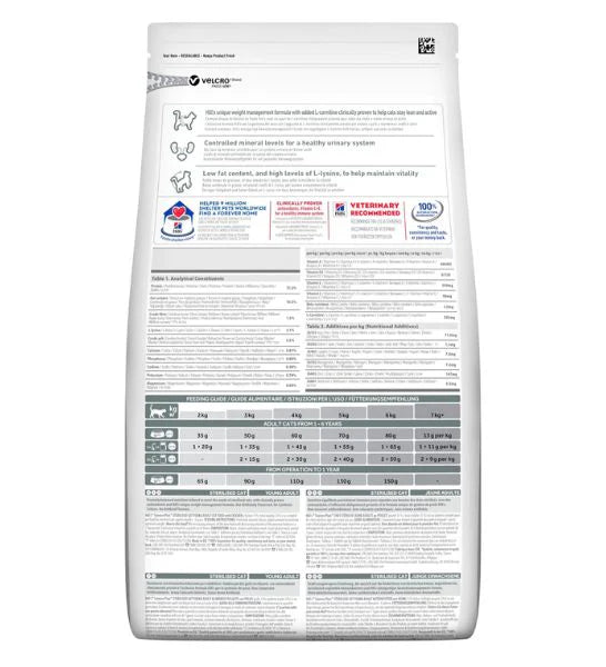 Cat food packaging with nutritional information on a white background