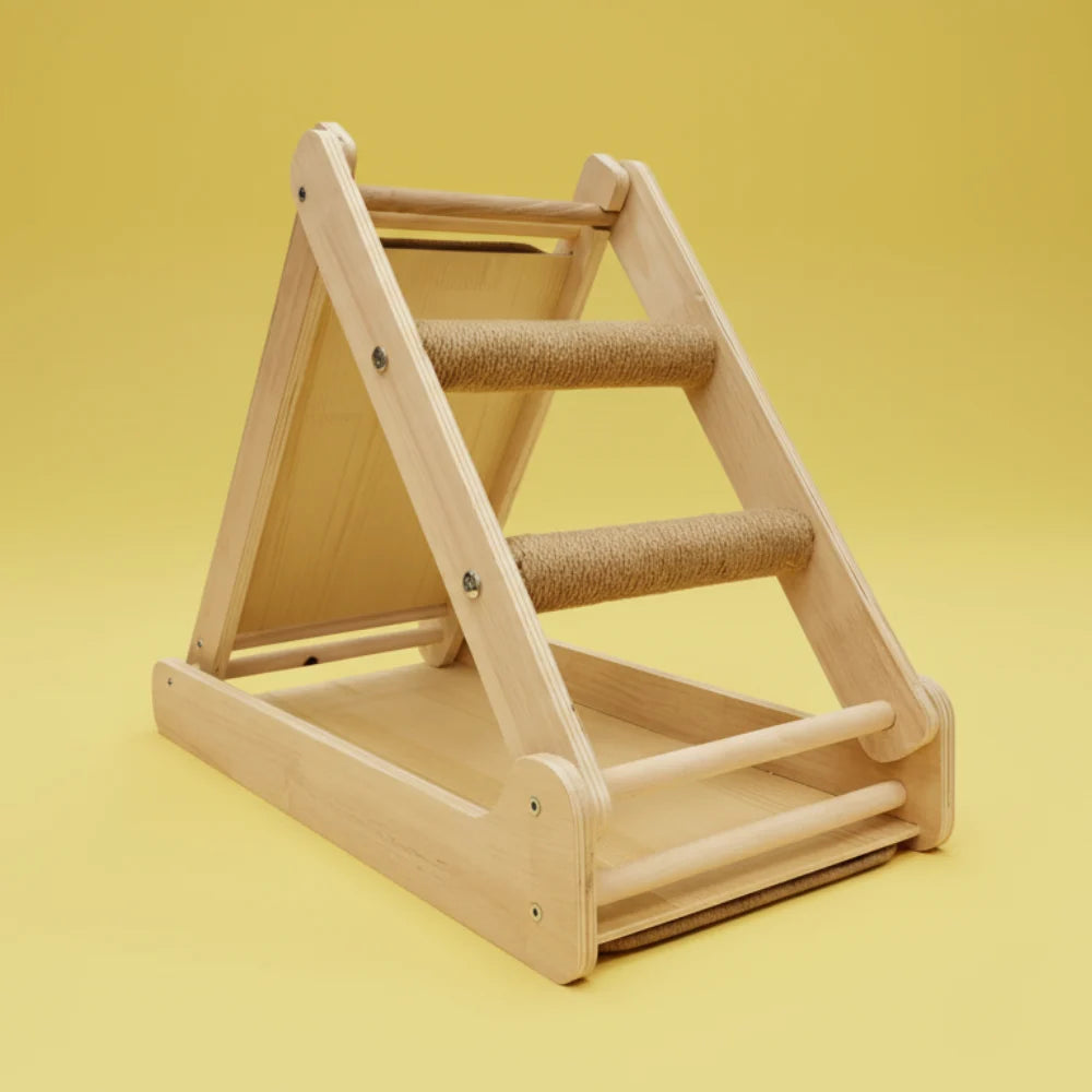 Wooden pet climbing ladder on a yellow background